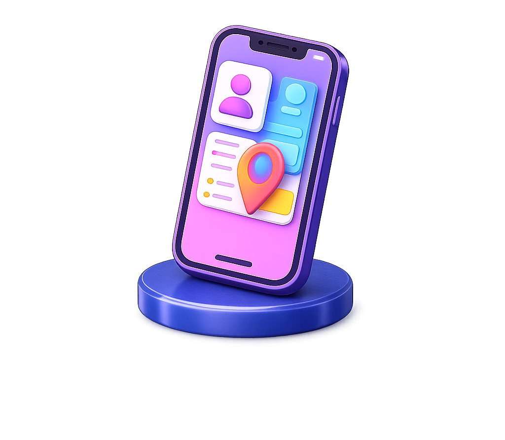 3D smartphone and location pin representing the GPS-based HRMS app